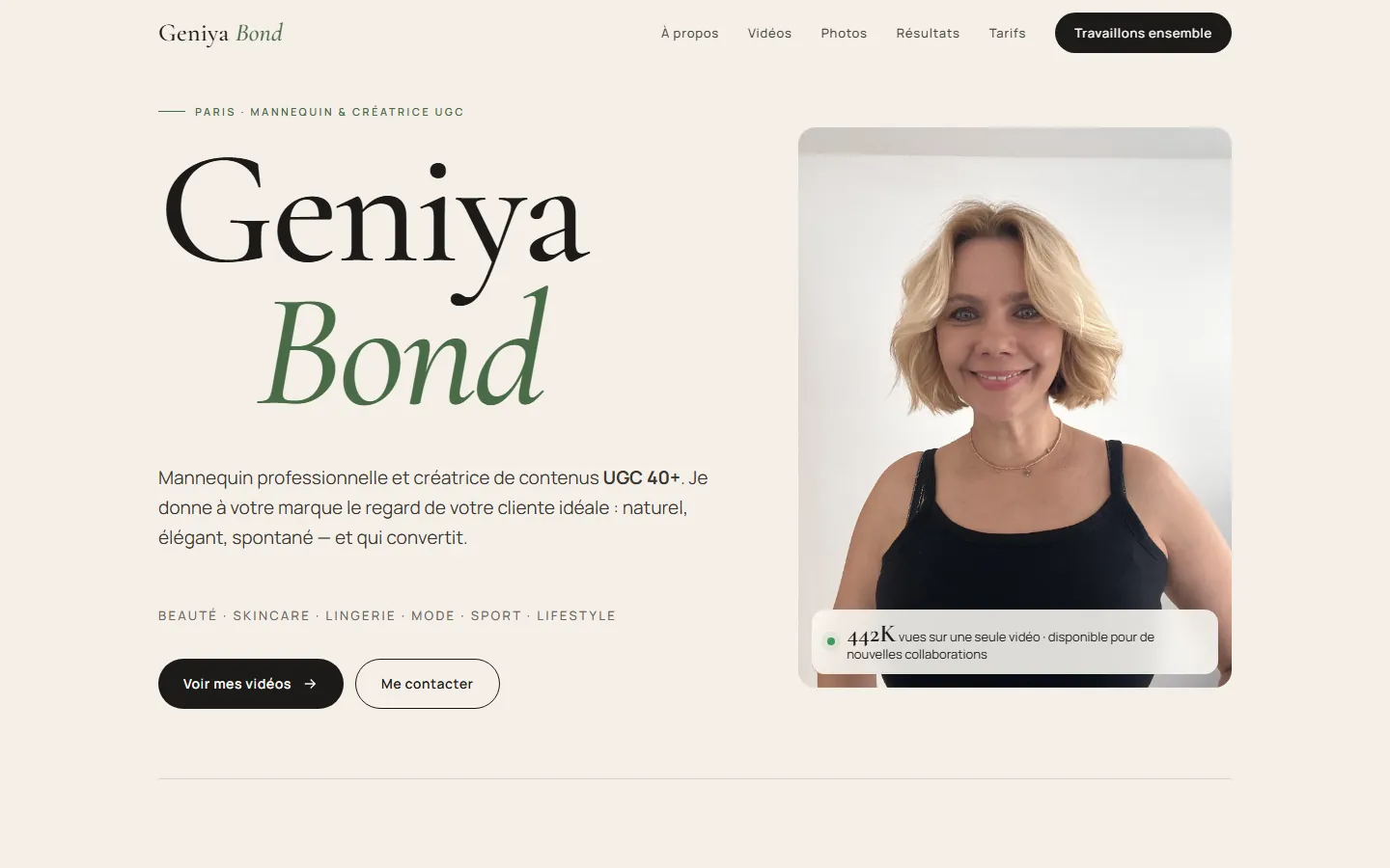 Page d'accueil du site Geniya Bond