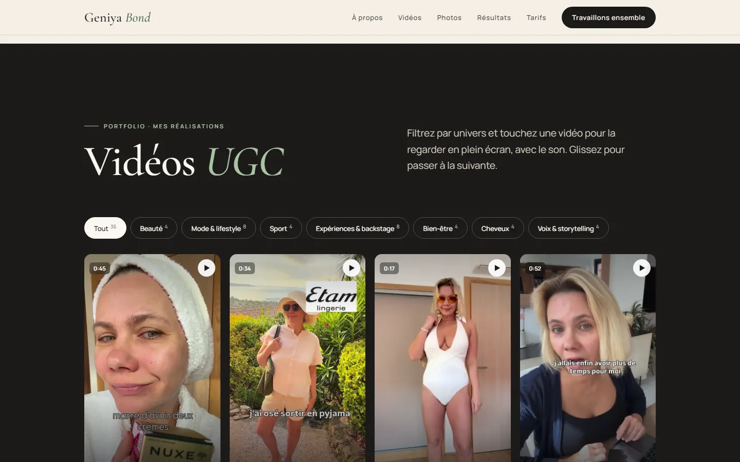Galerie de vidéos UGC filtrable