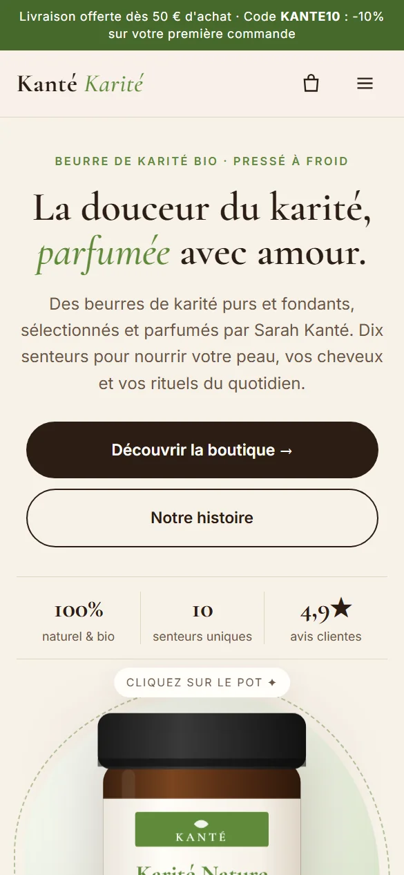 Kanté Karité sur téléphone